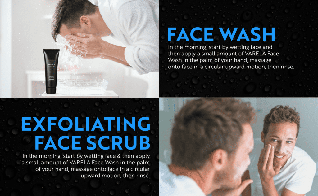VARELA men's skin care face wash and exfoliating scrub