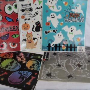 Halloween Window Clings 5 Sheets Ghosts Skulls Eyes Spiders Webs Bats Dogs Cats