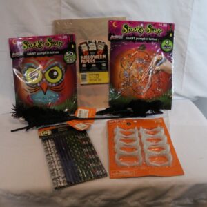 Assorted Halloween Bundle Tattoos, Vampire Teeth, Pencils, Papers