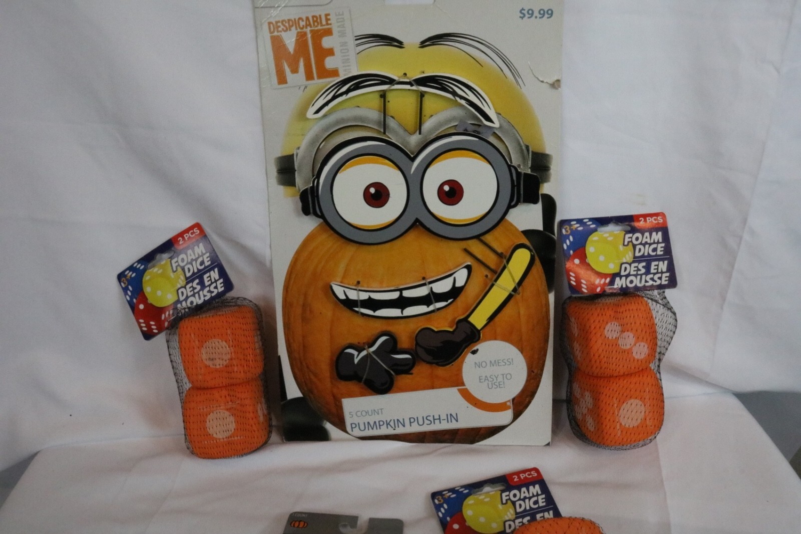 Halloween Bundle Wooden Minion, Foam Dice, and Beverage Holder 5 Pieces - Image 2
