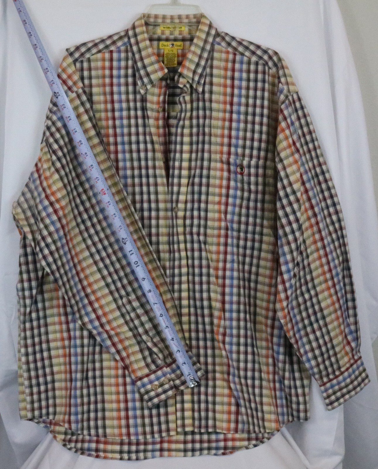 Duck Head Mens Large Plaid Check Button Down Long Sleeve Cotton Shirt - Image 4