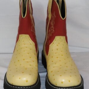 Roper Size 6 Yellow Ostrich Print Round Toe Western Boot Leather