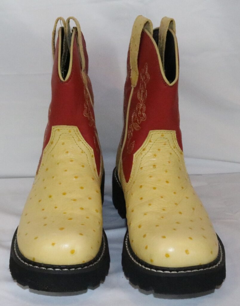 Roper Size 6 Yellow Ostrich Print Round Toe Western Boot Leather