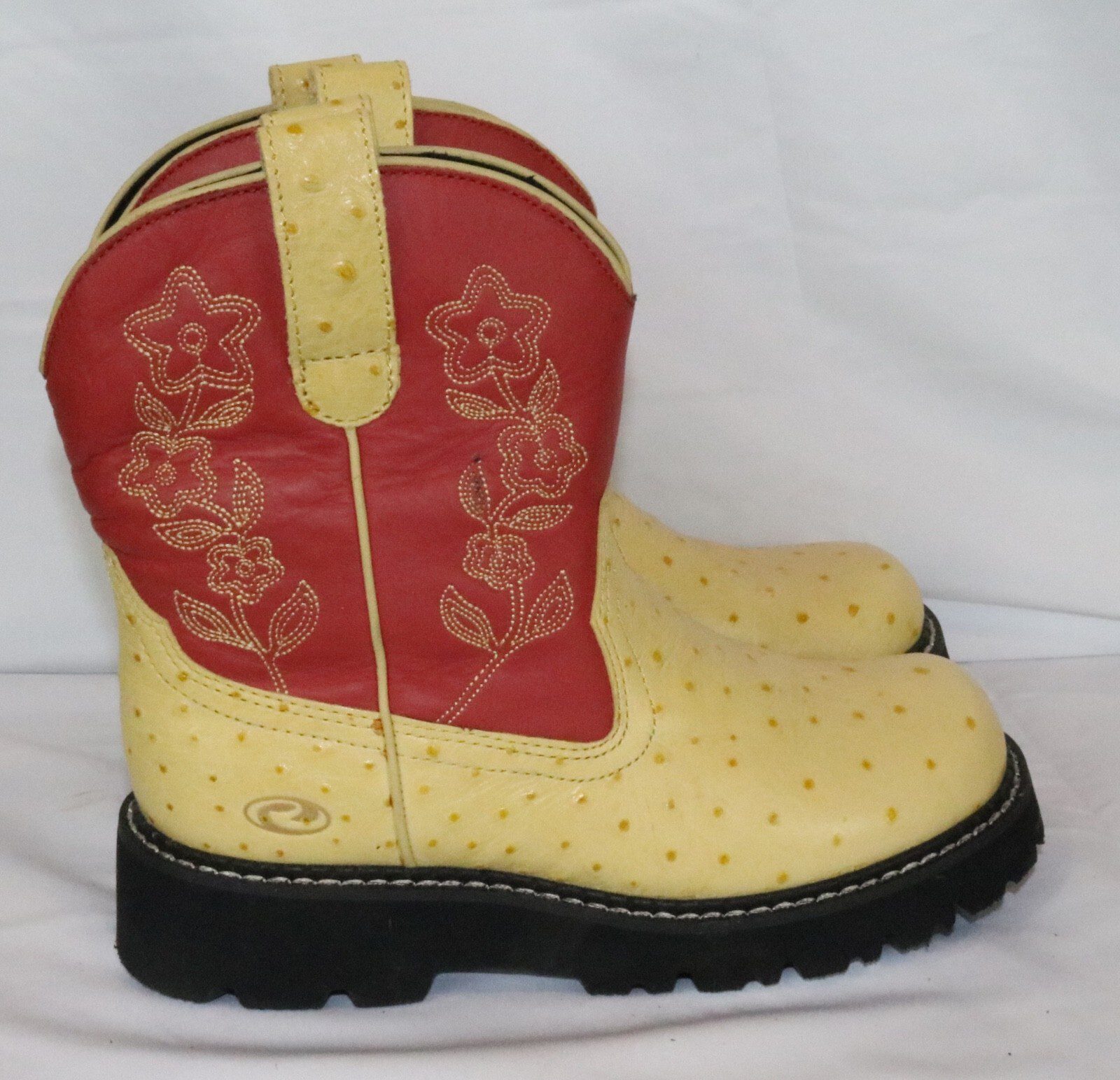 Roper Size 6 Yellow Ostrich Print Round Toe Western Boot Leather - Image 2