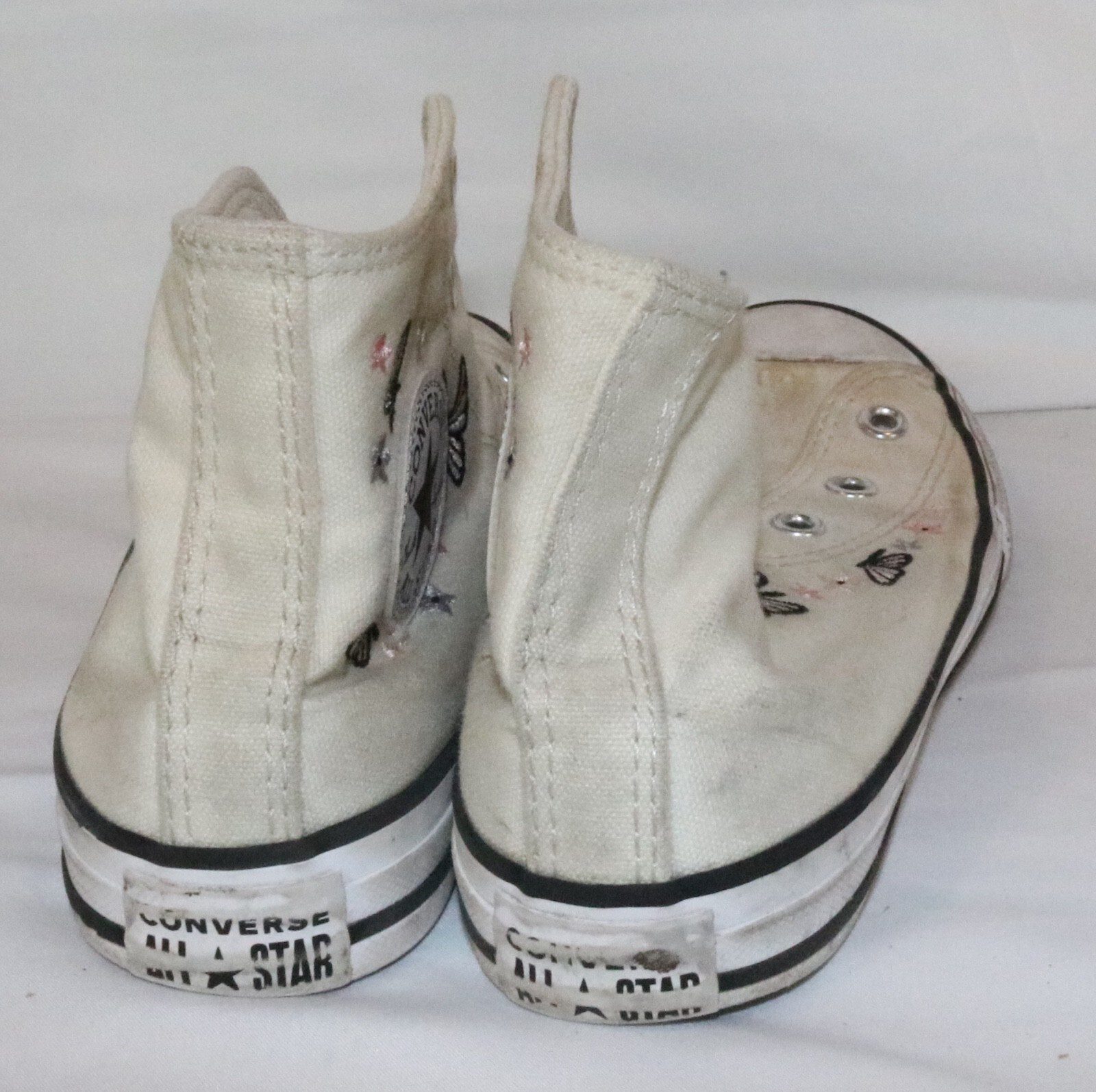 Converse Chuck Taylor High Top Sneakers Kids Sz 1 White Butterfly Embroidered - Image 3