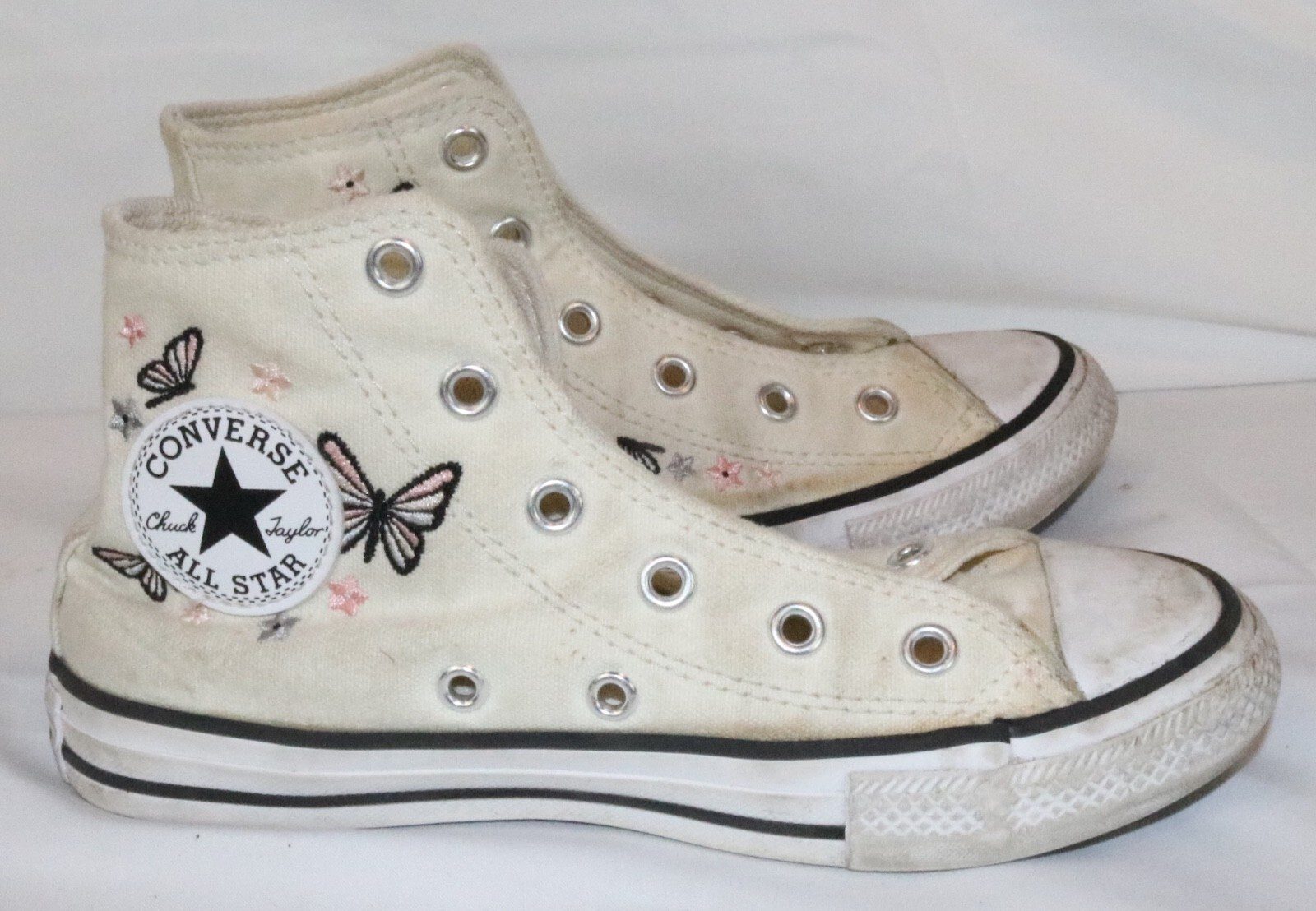 Converse Chuck Taylor High Top Sneakers Kids Sz 1 White Butterfly Embroidered - Image 6