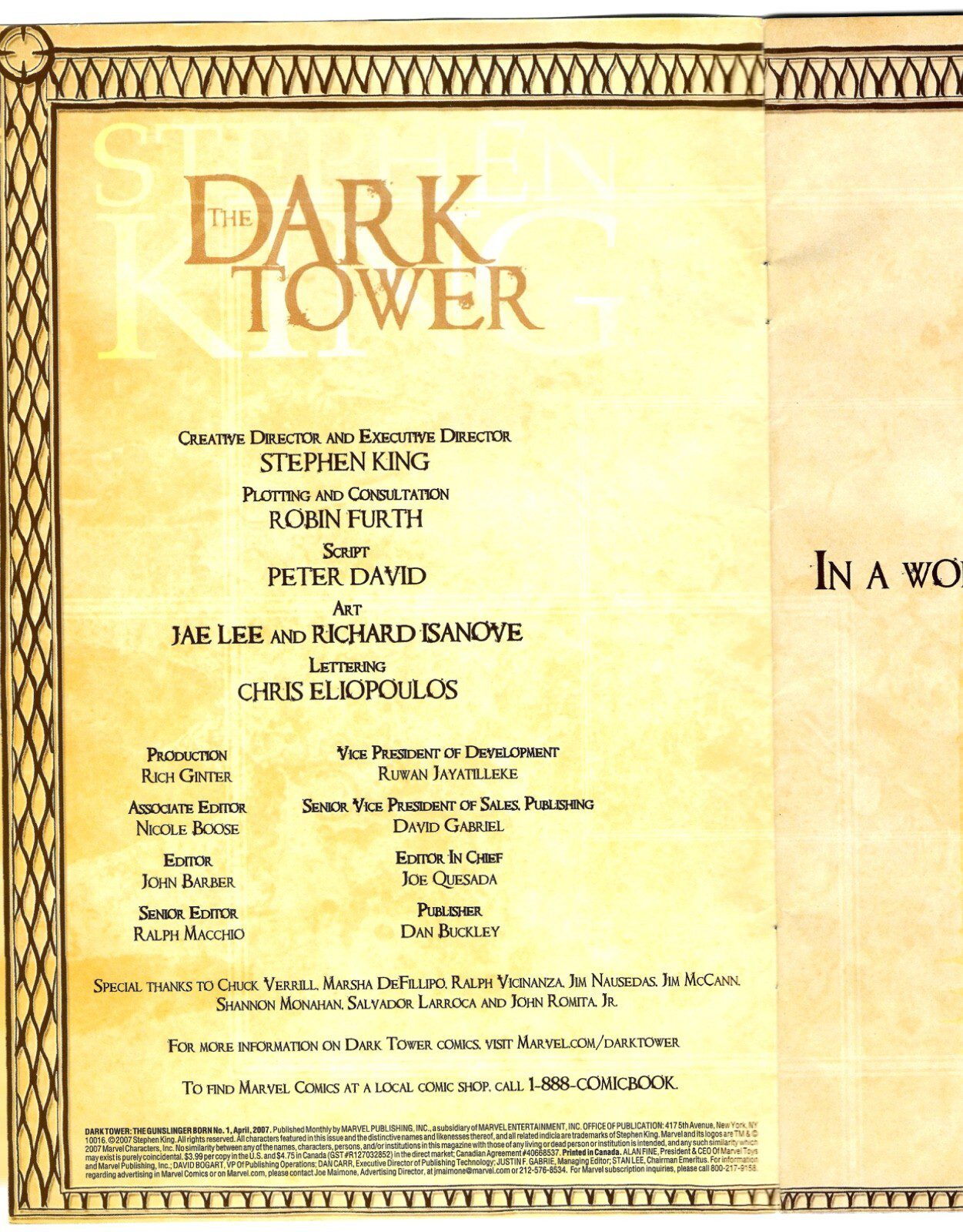 Dark Tower The Gunslinger Born #1 2007 Marvel Comics Stephen King Jae Lee Cover - Image 2