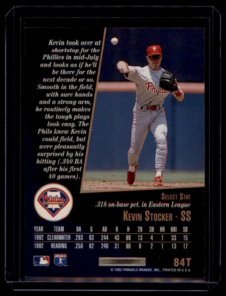 1993 Score Select Rookie Kevin Stocker #84T Philadelphia Phillies Baseball Card - Image 2