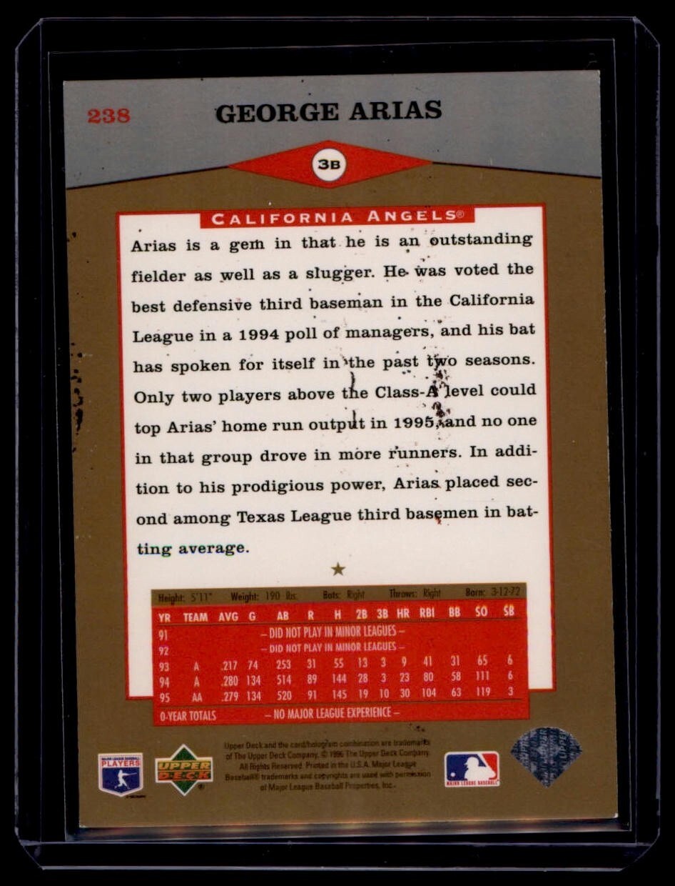 1996 Upper Deck Star Rookie George Arias #238 California Angels - Image 2