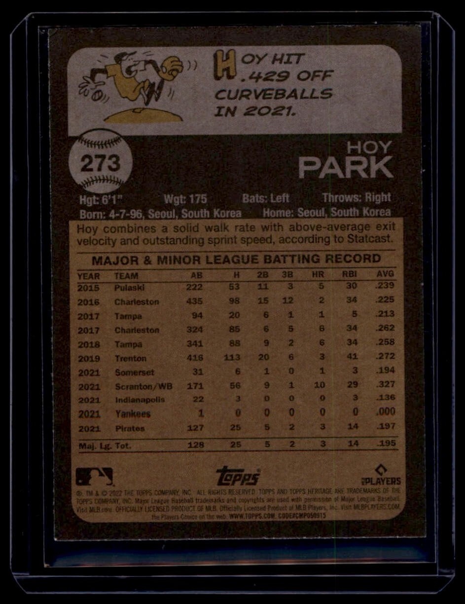 2022 Topps Heritage Hoy Park #273 Pittsburgh Pirates Rookie Baseball Card - Image 2