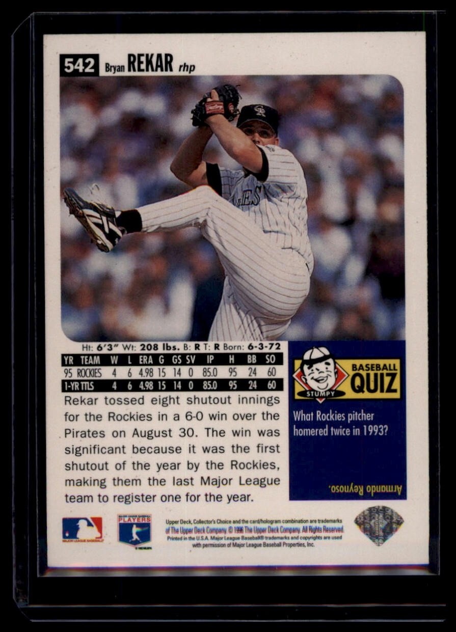 1996 Upper Deck Collector's Choice - Bryan Rekar #542 Colorado Rockies - Image 2