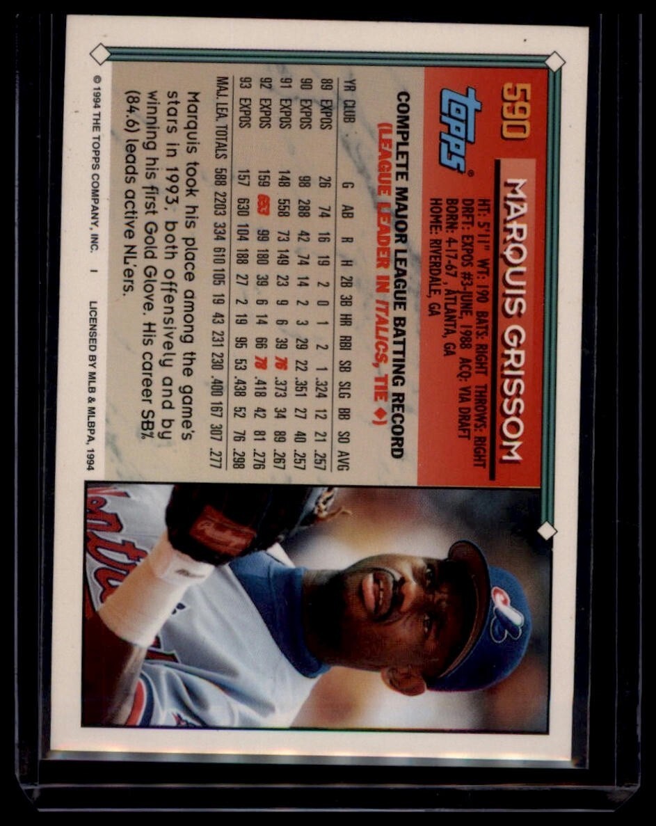 1994 Topps - Marquis Grissom #590 Montreal Expos - Image 2