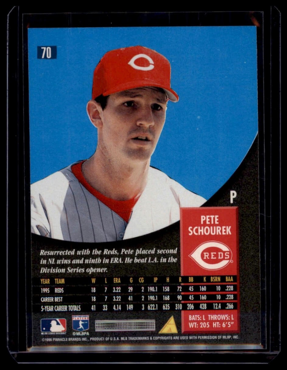 1996 Pinnacle - Pete Schourek #70 Cincinnati Reds - Image 2