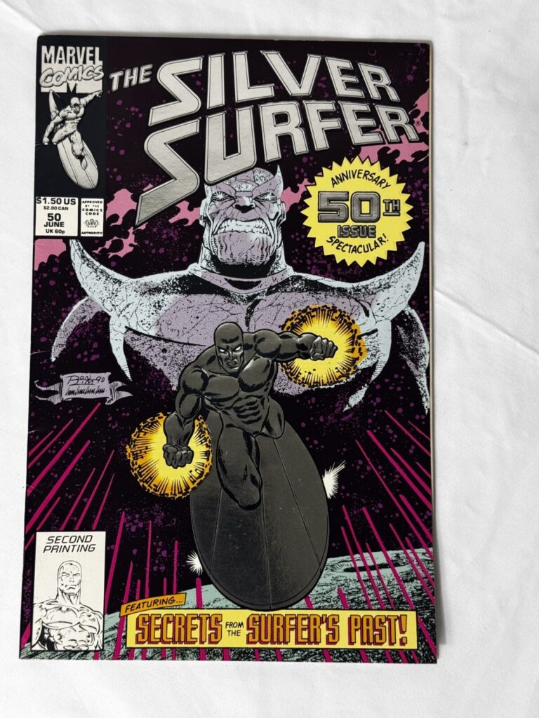 Silver Surfer #50 Rare 2nd Print Embossed Chrome Thanos Cover Marvel 1991