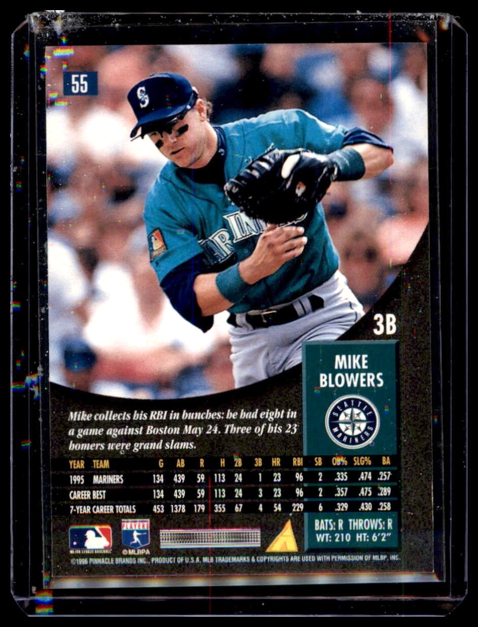 1996 Pinnacle #55 Mike Blowers Seattle Mariners - Image 2