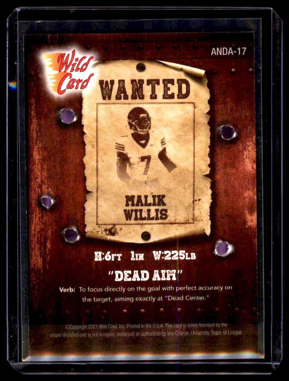 2021 Wild Card Alumination NIL Collegiate Edition - Dead Aim Malik Willis (RC) - Image 2