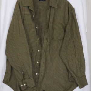 Nautica Button Up Shirt L Olive Green Houndstooth Plaid Career Preppy Academia