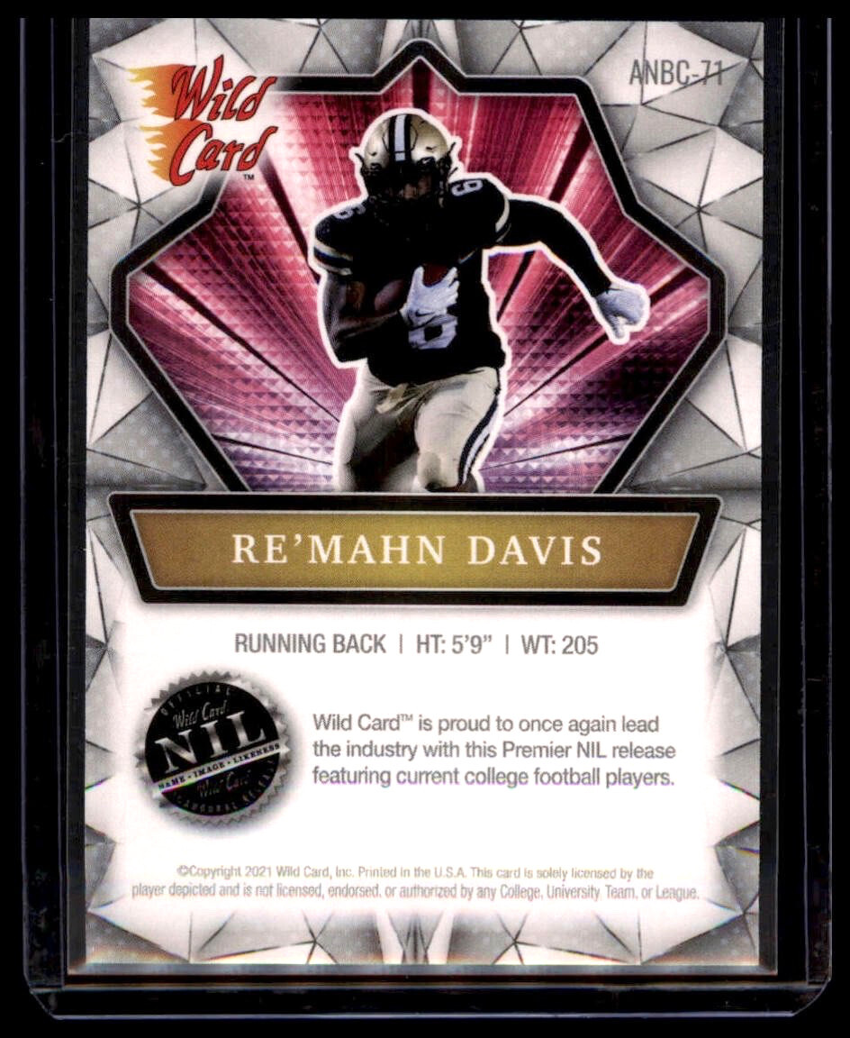 2021 Wild Card Alumination NIL Collegiate Edition Card #ANBC-71 Re’Mahn Davis - Image 2