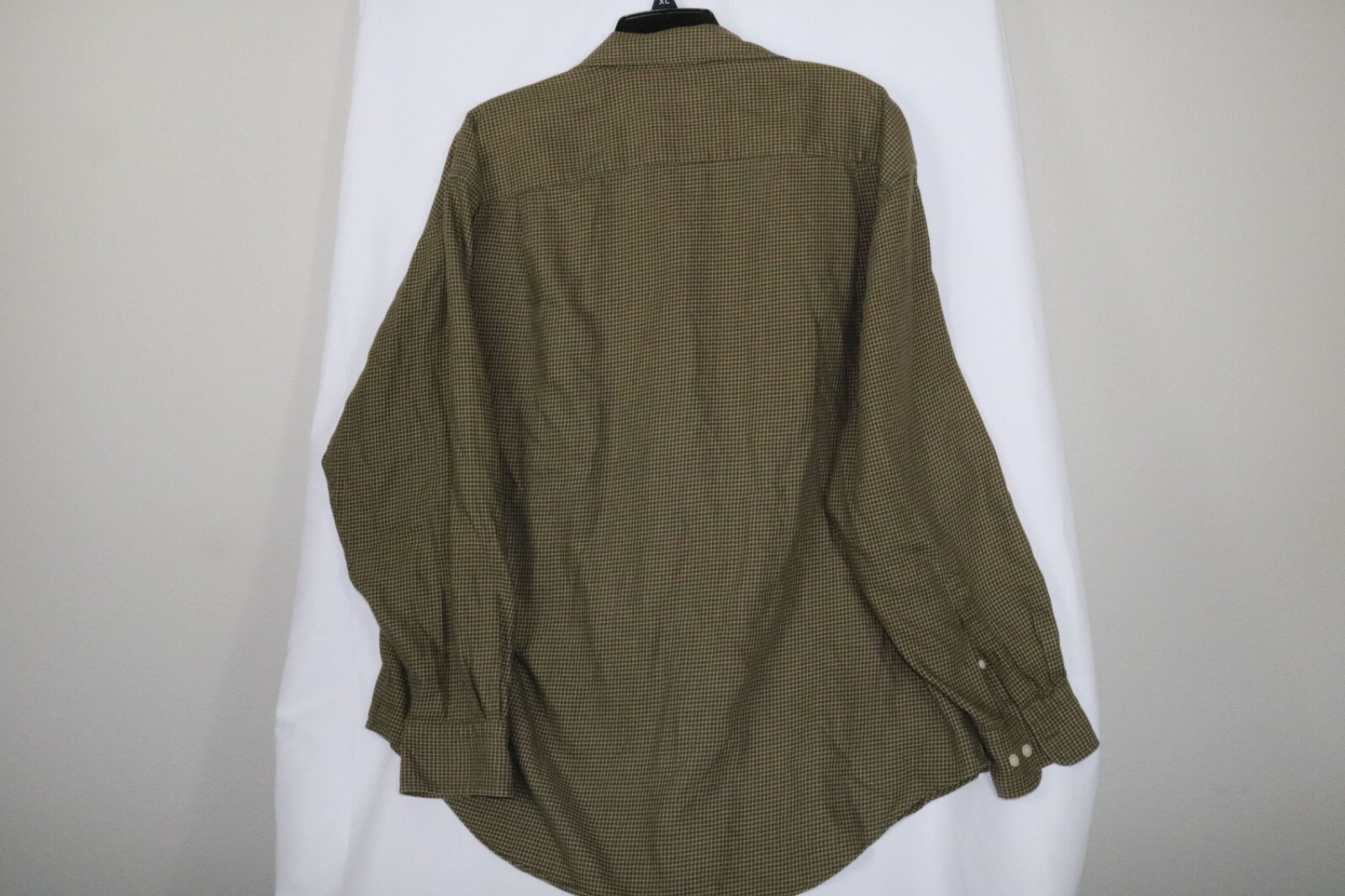 Nautica Button Up Shirt L Olive Green Houndstooth Plaid Career Preppy Academia - Image 4