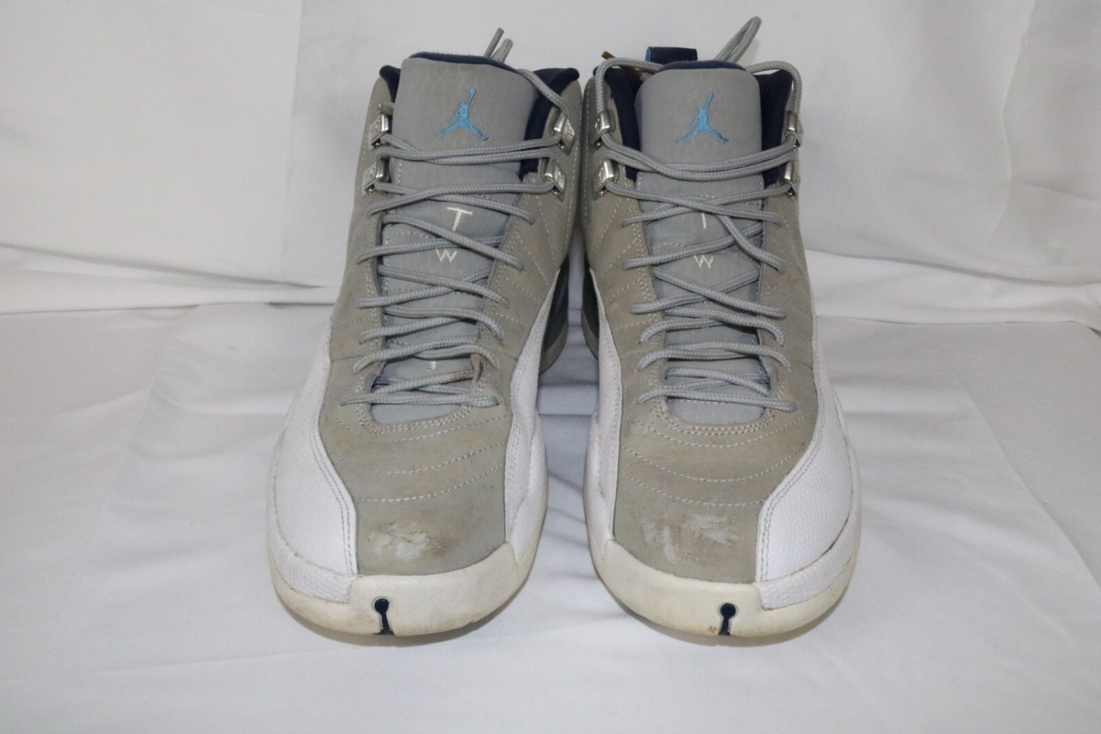 Air Jordan 12 Gray University Blue Solid High Top Lace Up Sneakers Size 10