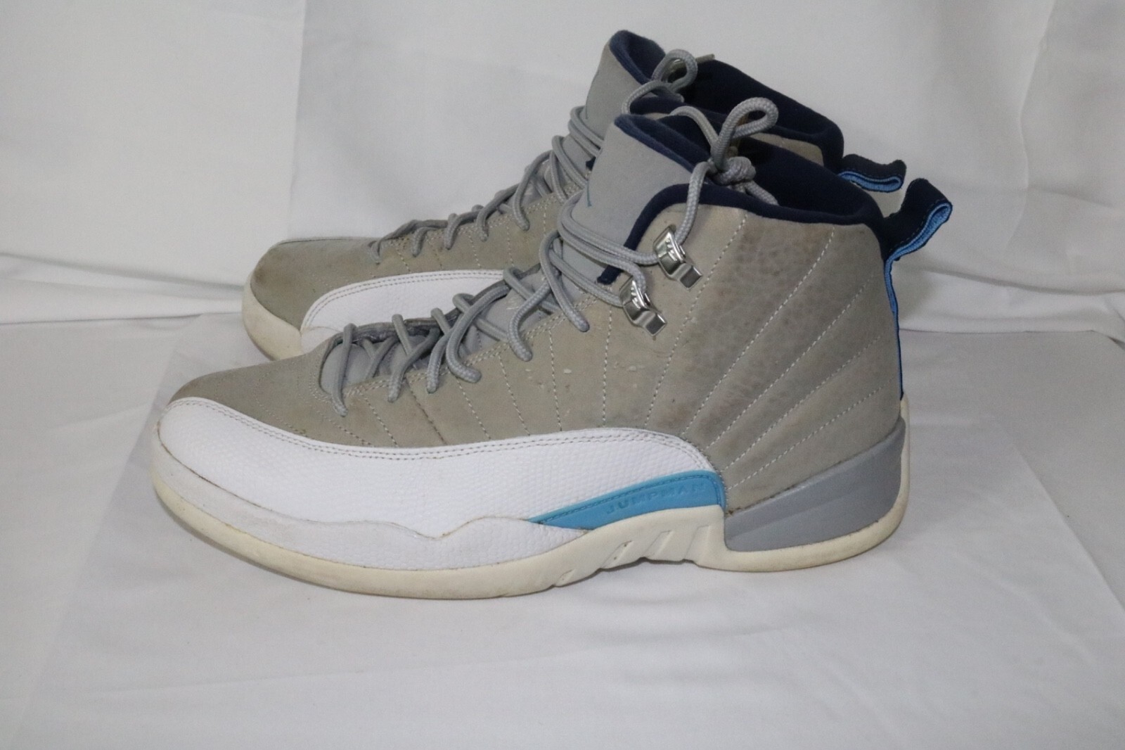 Air Jordan 12 Gray University Blue Solid High Top Lace Up Sneakers Size 10 - Image 2