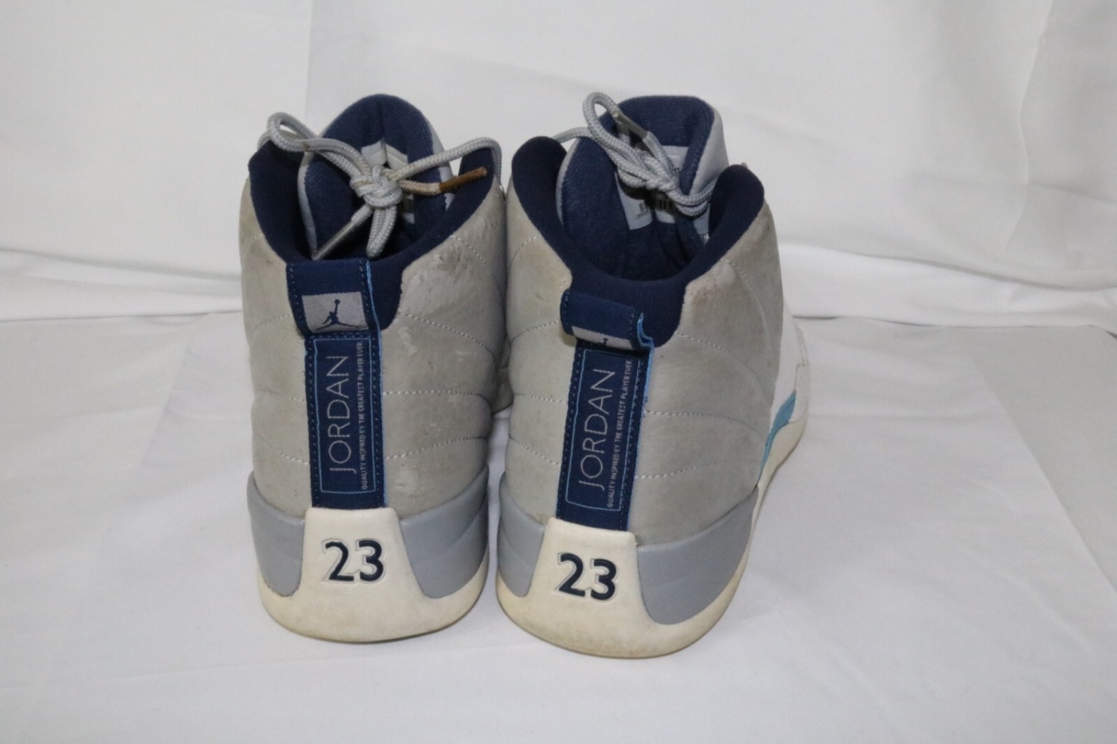 Air Jordan 12 Gray University Blue Solid High Top Lace Up Sneakers Size 10 - Image 3