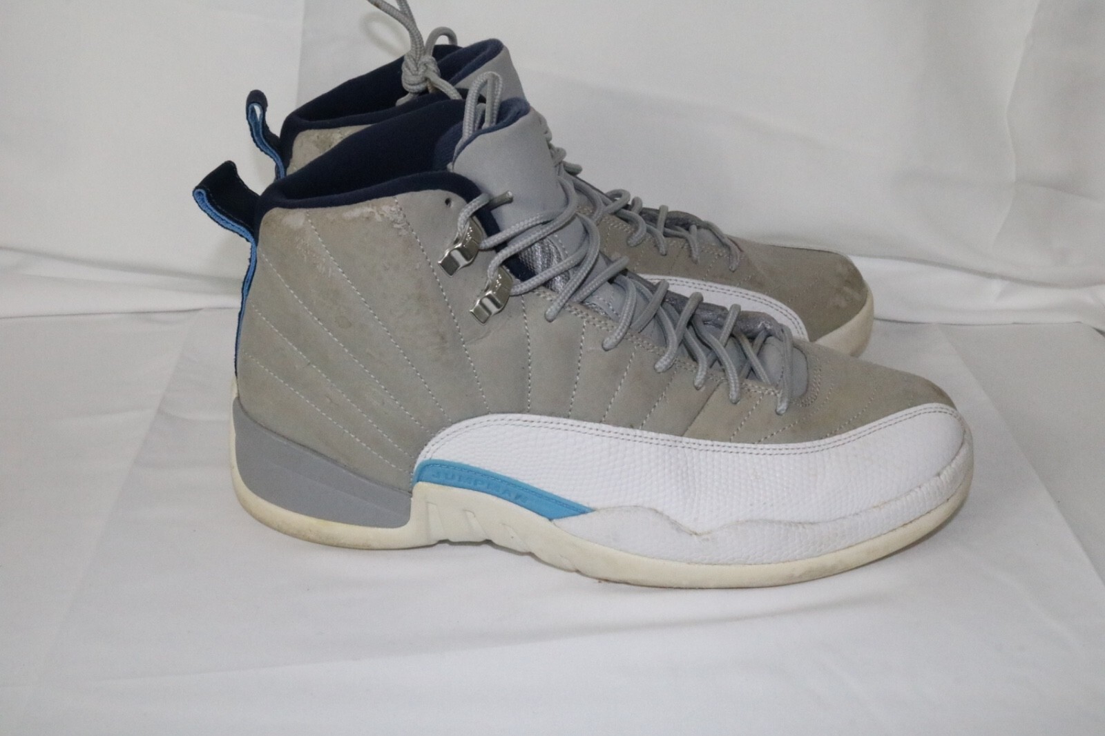 Air Jordan 12 Gray University Blue Solid High Top Lace Up Sneakers Size 10 - Image 4