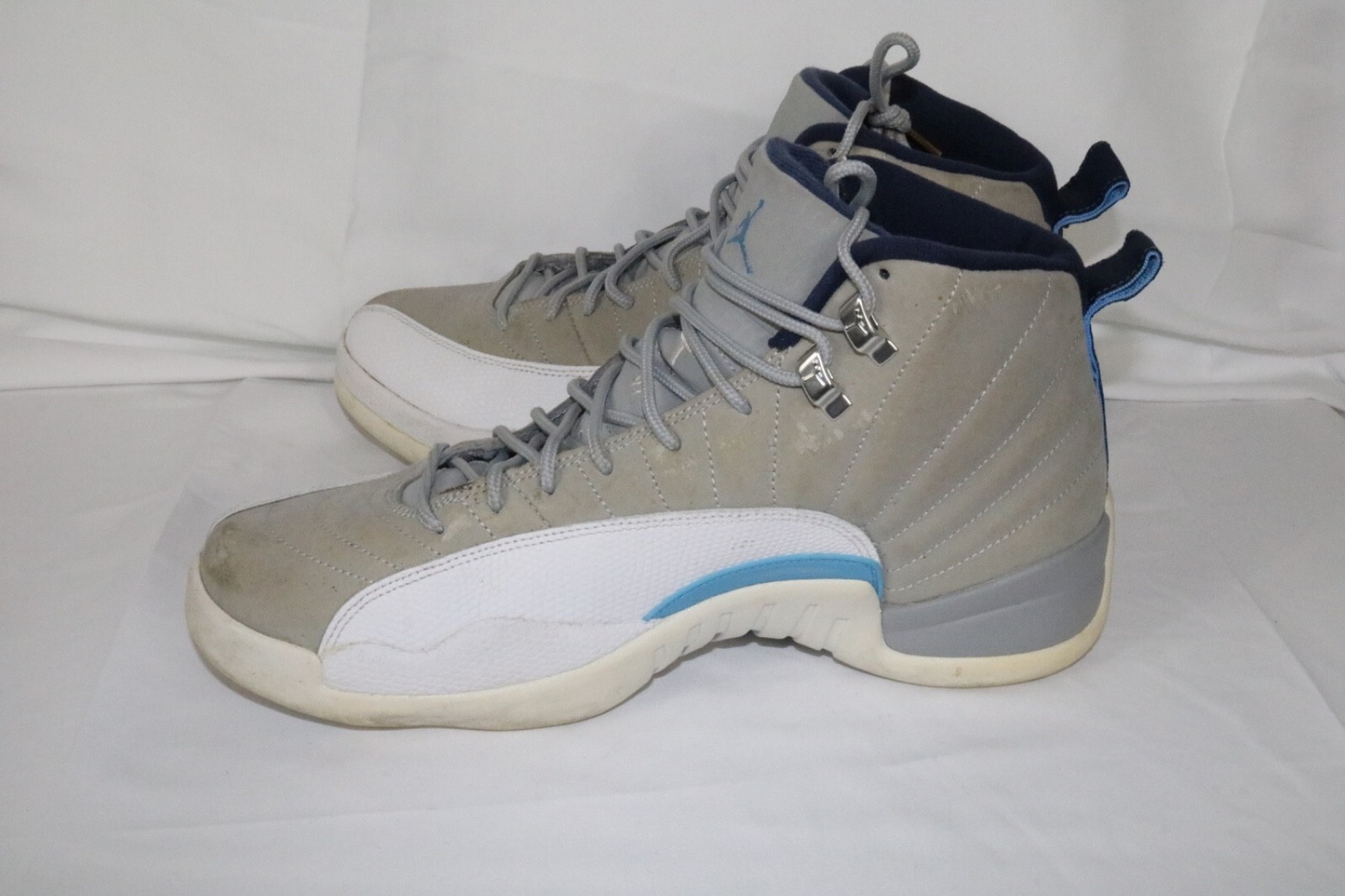 Air Jordan 12 Gray University Blue Solid High Top Lace Up Sneakers Size 10 - Image 5