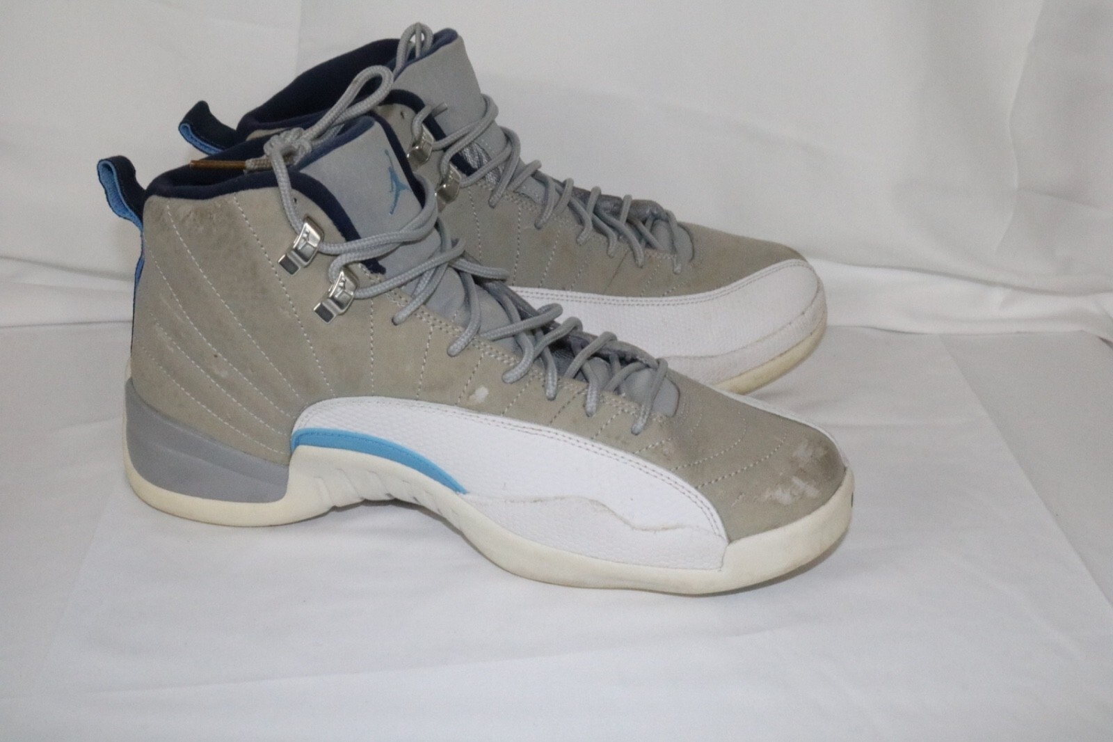 Air Jordan 12 Gray University Blue Solid High Top Lace Up Sneakers Size 10 - Image 6
