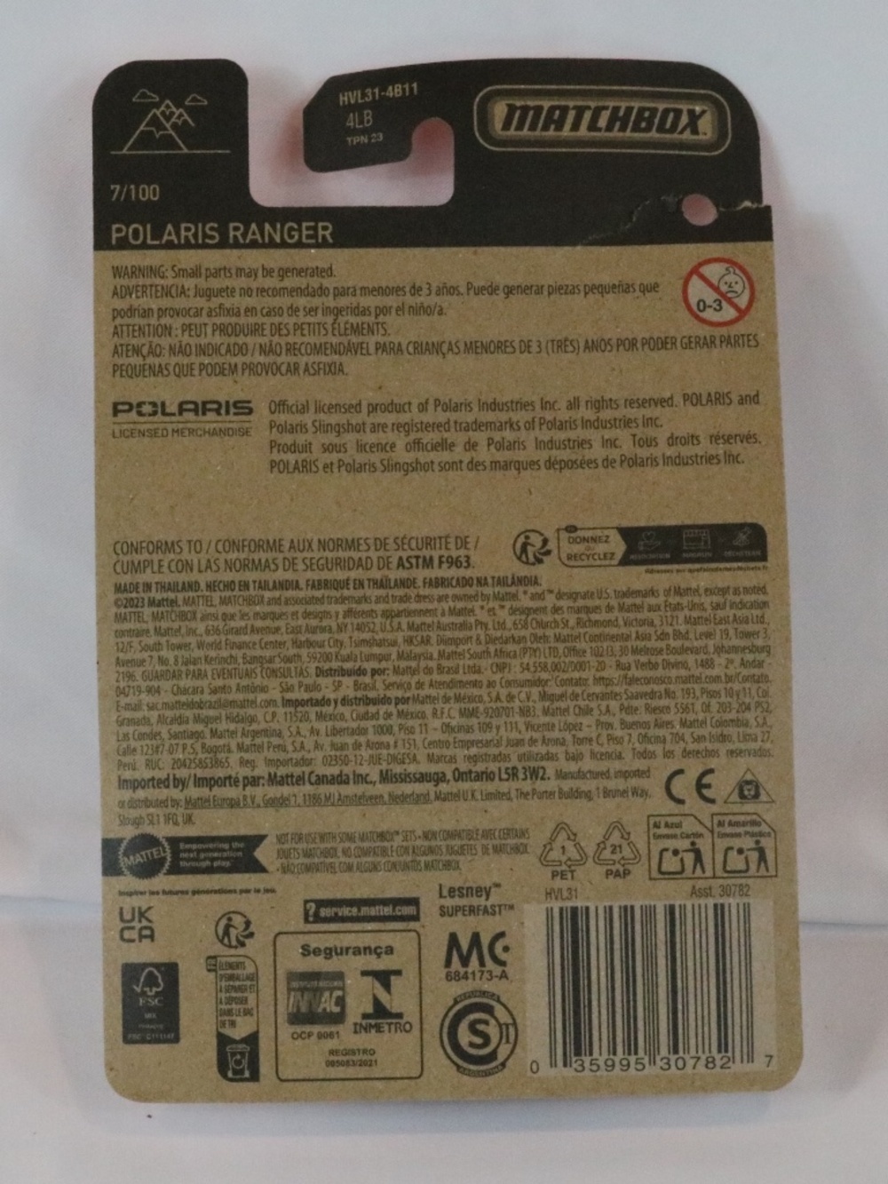 2024 Matchbox White Polaris Ranger XP 7/100 Off Road 1:64 Model - Image 2