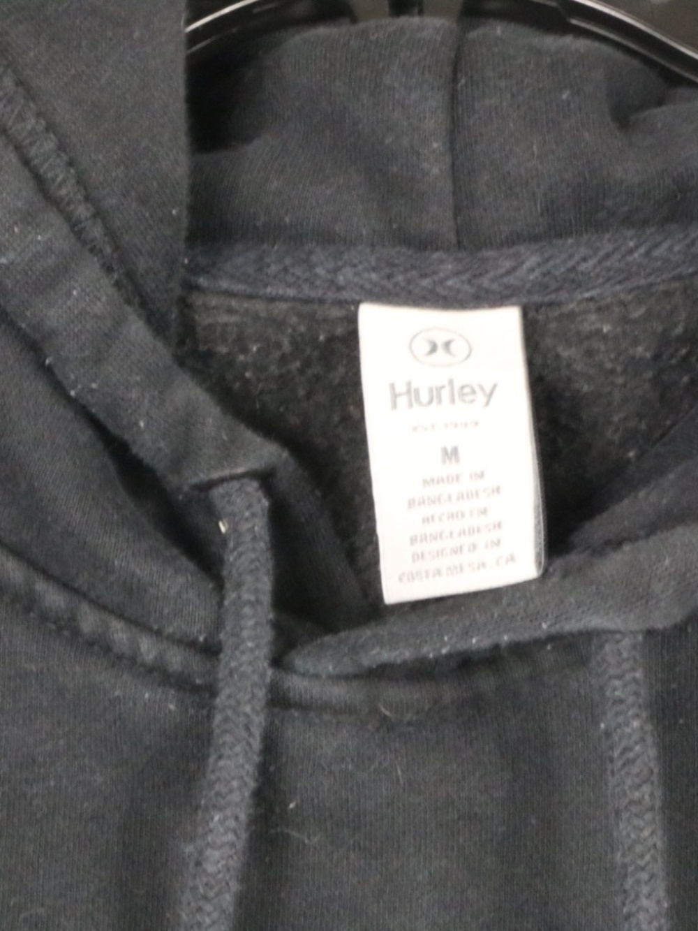 Hurley Hoodie Mens M Black Pullover Sweatshirt Logo Fleece Kangaroo Pocket - Image 5