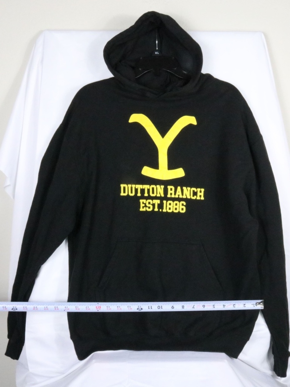 Yellowstone Men's Large Dutton Ranch Black Pullover Hoodie & Yellowstone on Arm - Image 3