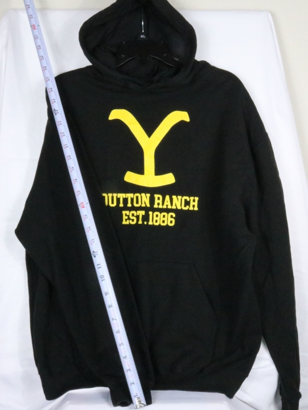 Yellowstone Men's Large Dutton Ranch Black Pullover Hoodie & Yellowstone on Arm - Image 4