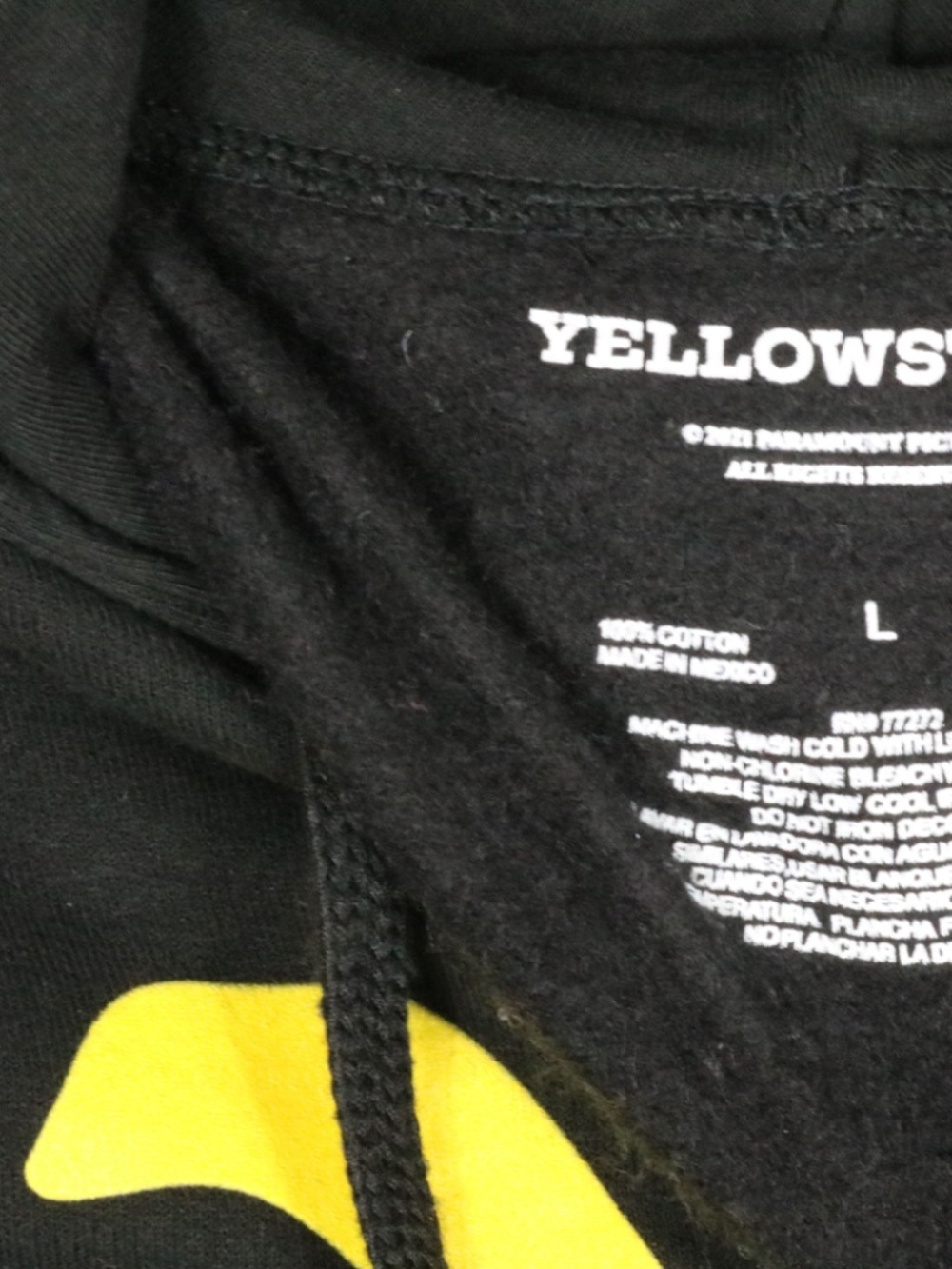 Yellowstone Men's Large Dutton Ranch Black Pullover Hoodie & Yellowstone on Arm - Image 5