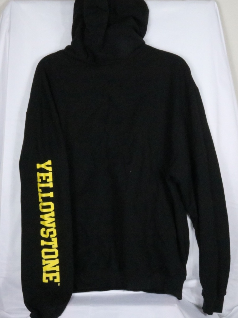 Yellowstone Men's Large Dutton Ranch Black Pullover Hoodie & Yellowstone on Arm - Image 6