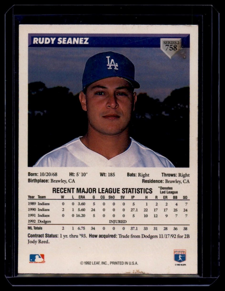 1993 Donruss Rudy Seanez #758 Colorado Rockies - Image 2