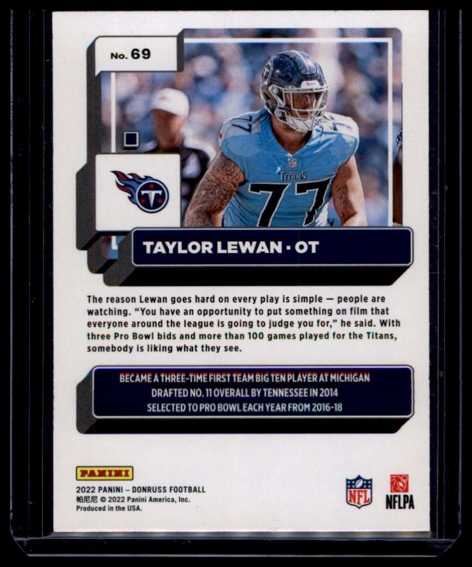 2022 Donruss Press Proof Blue #69 Taylor Lewan Tennessee Titans Offensive Tackle - Image 2