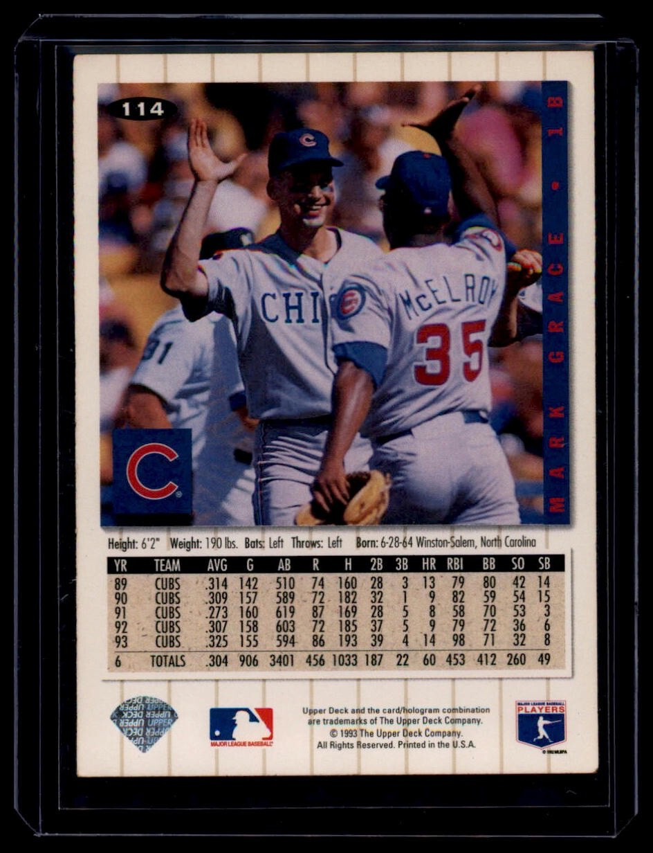 1994 Upper Deck Collector's Choice Mark Grace #114 Chicago Cubs 1B - Image 2