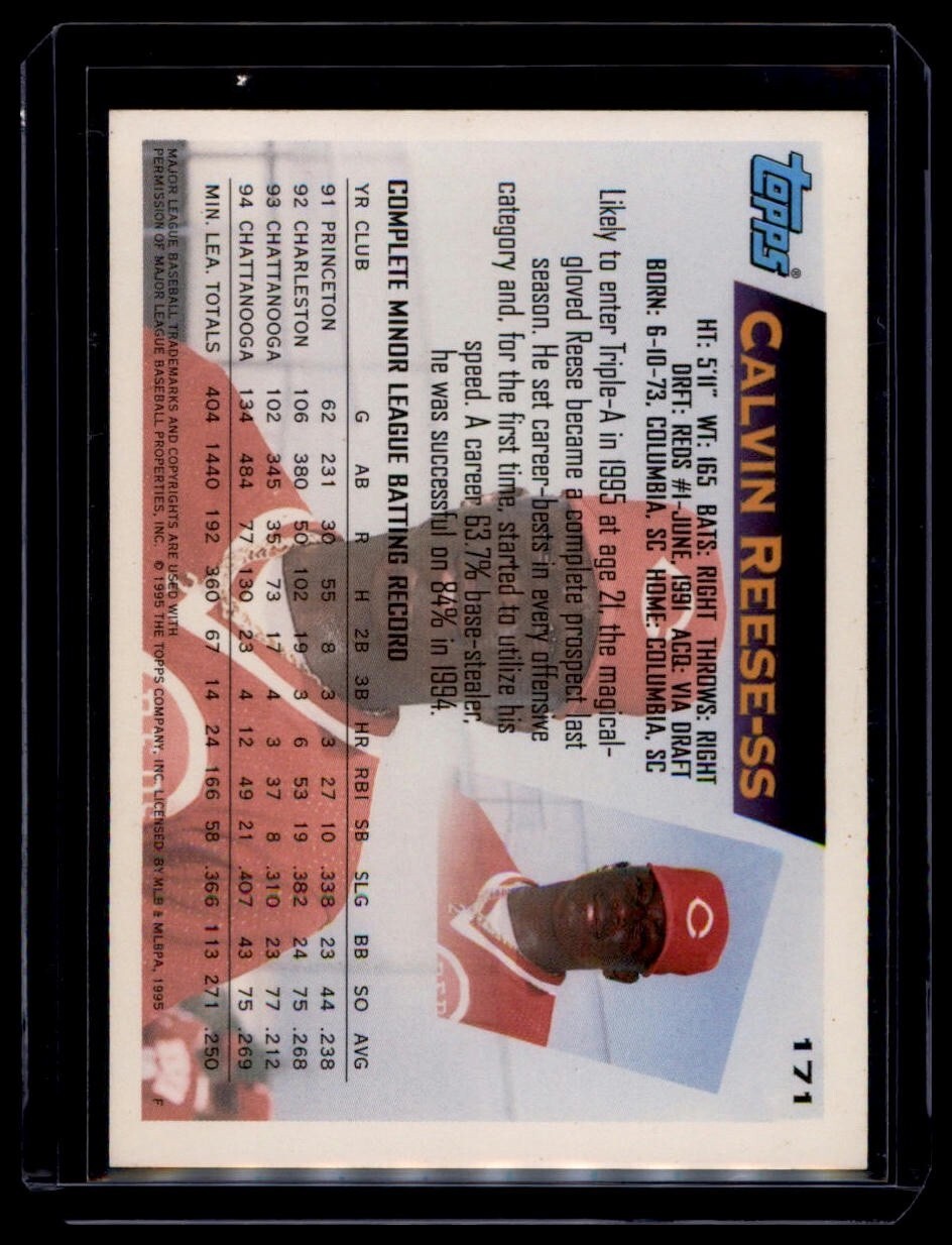 1995 Topps Future Star #171 Calvin Reese - RC Rookie - Cincinnati Reds - Image 2