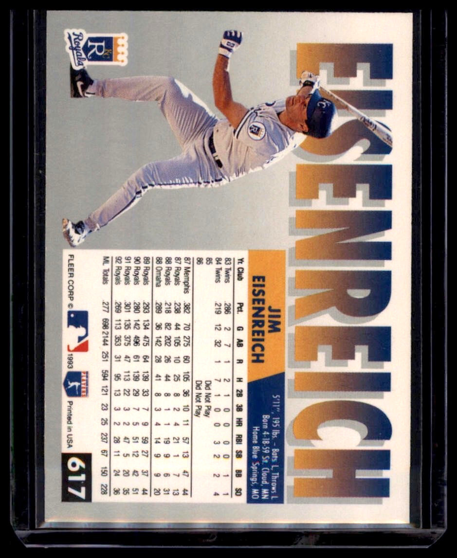 Jim Eisenreich #617 1993 Fleer Kansas City Royals Baseball Card MLB NM - Image 2