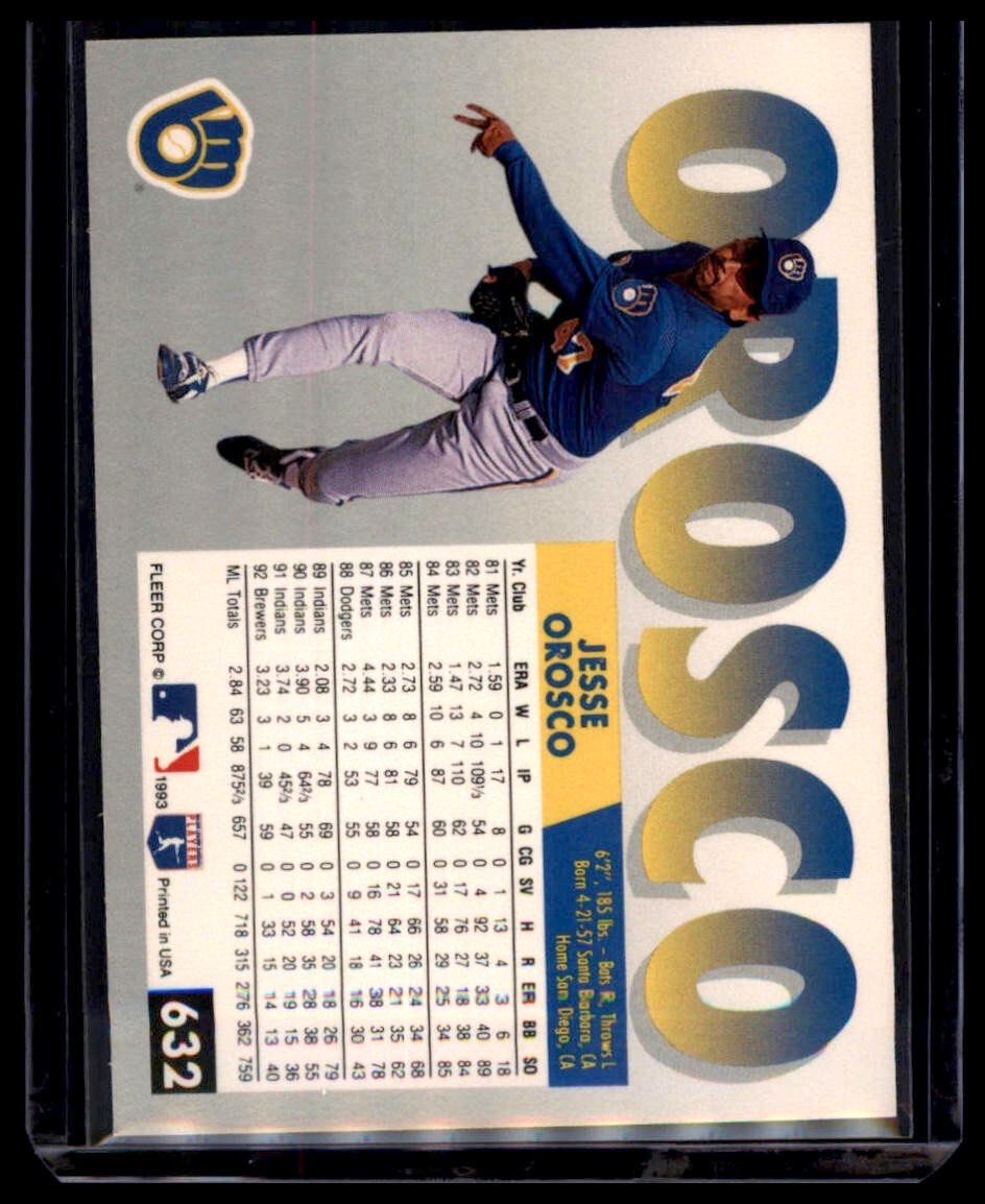 1993 Fleer - Jesse Orosco #632 Milwaukee Brewers - Image 2