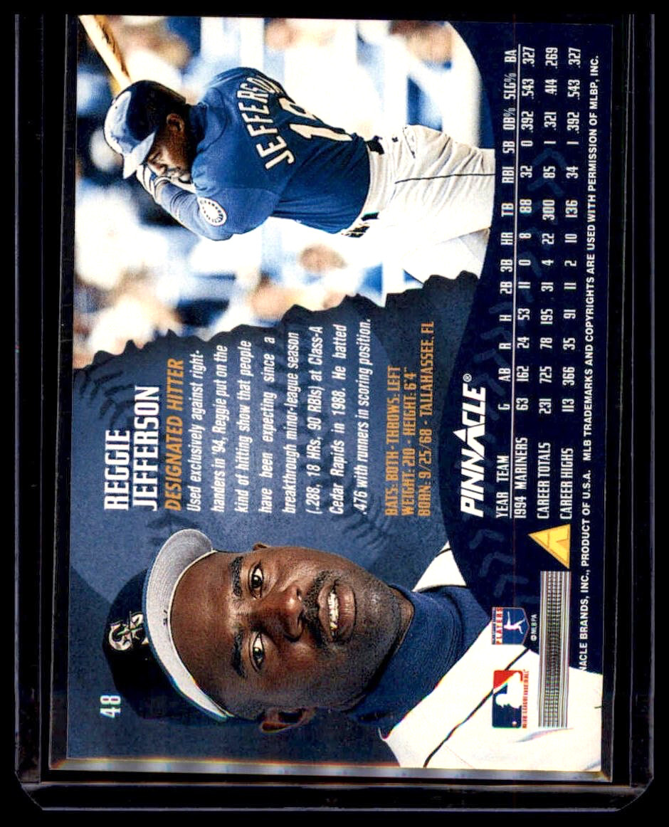 1995 Pinnacle - Reggie Jefferson #48 Seattle Mariners - Image 2