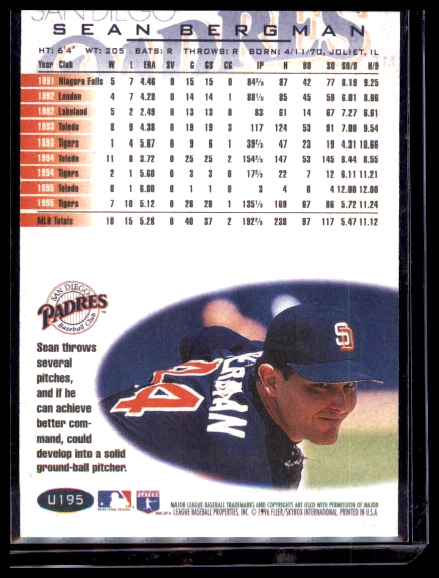 1996 Fleer Update Sean Bergman #U195 San Diego Padres Baseball Card MLB - Image 2