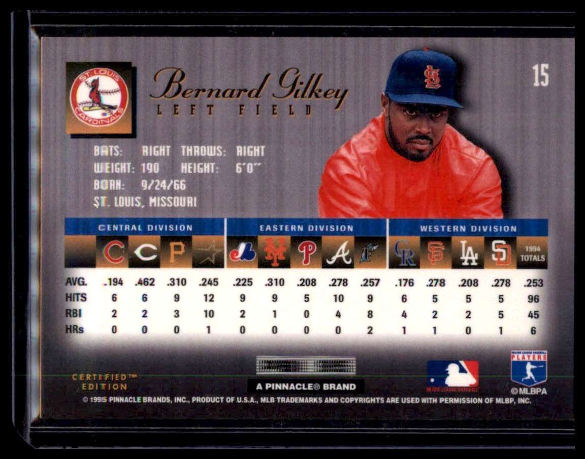 1995 Select Certified Edition - Bernard Gilkey #15 St. Louis Cardinals - Image 2
