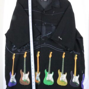 Fender Button-Up Mens Medium Black Music Guitars Gig Short Sleeve Shirt Large