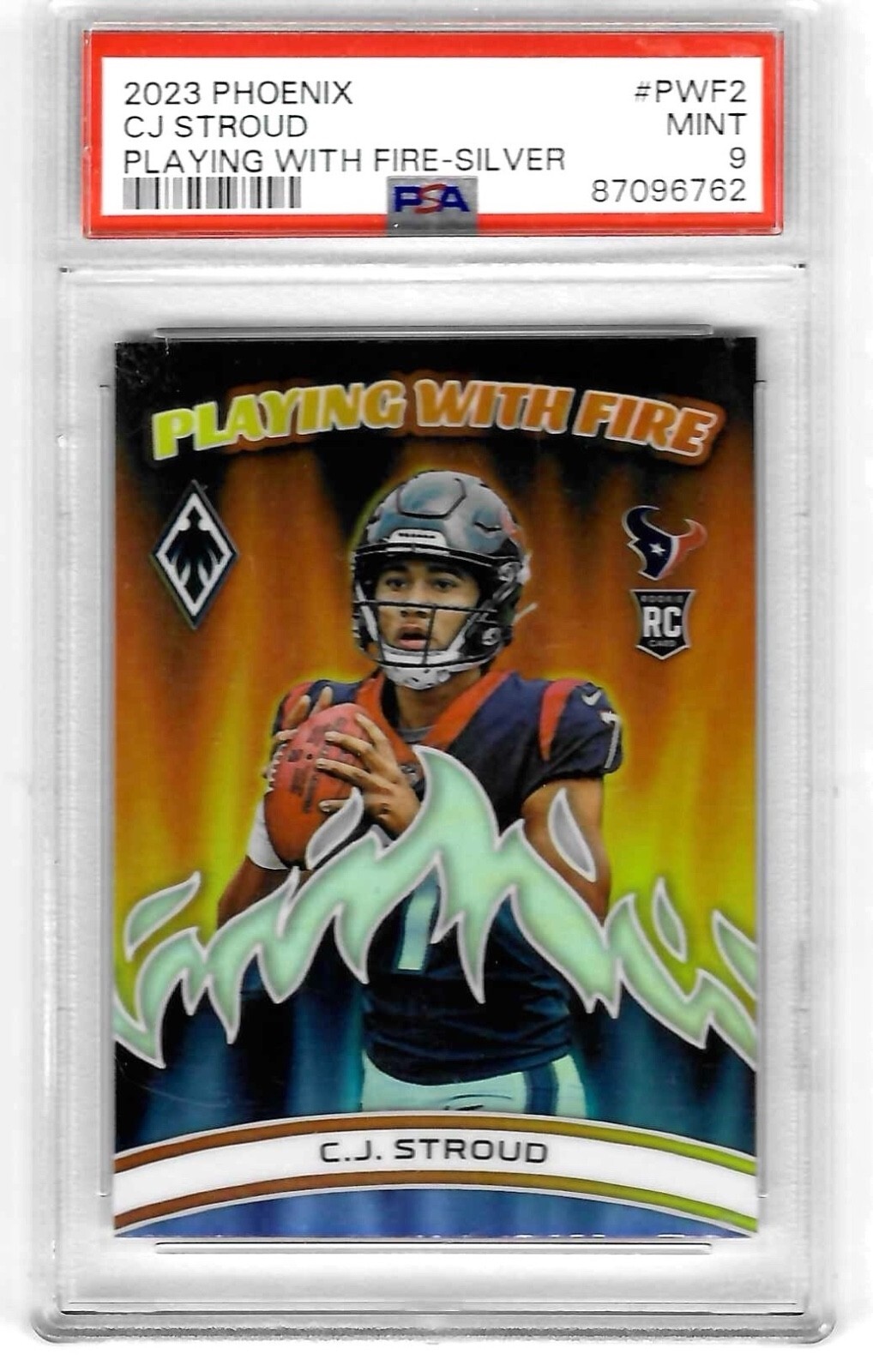 2023 Panini Phoenix CJ Stroud RC Playing With Fire Silver Seismic Texans PSA 9