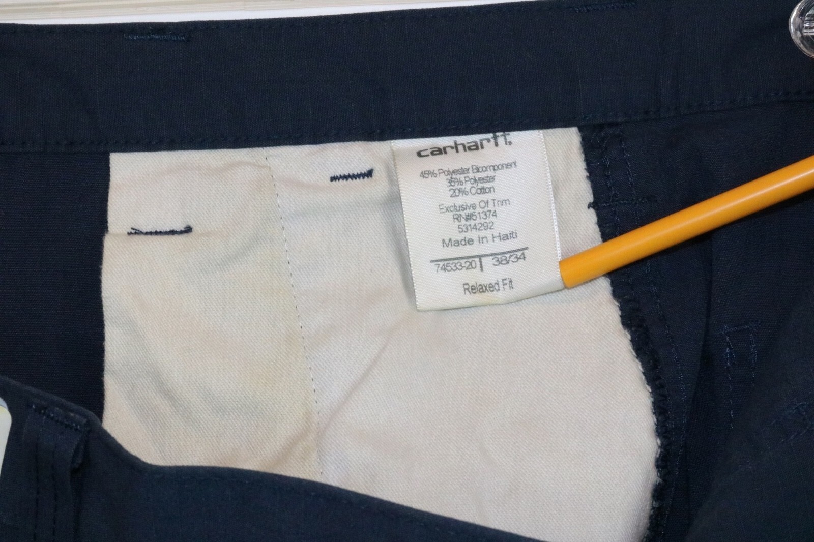 CARHARTT 74533-20 Lightweight Bicomponent Blue Relaxed Work Pants Men Size 38X34 - Image 6